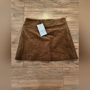 Zara Chestnut Corduroy A-Line Mini Skirt